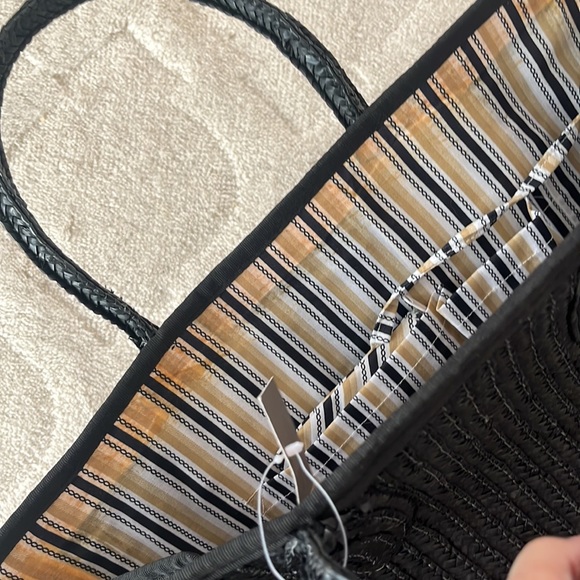 NWT Merona Large Black Woven Straw Beach Bag Tote - Picture 6 of 7